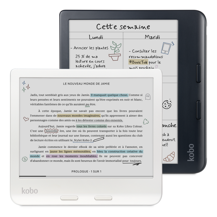 Kobo Libra Colour en noir et blanc.