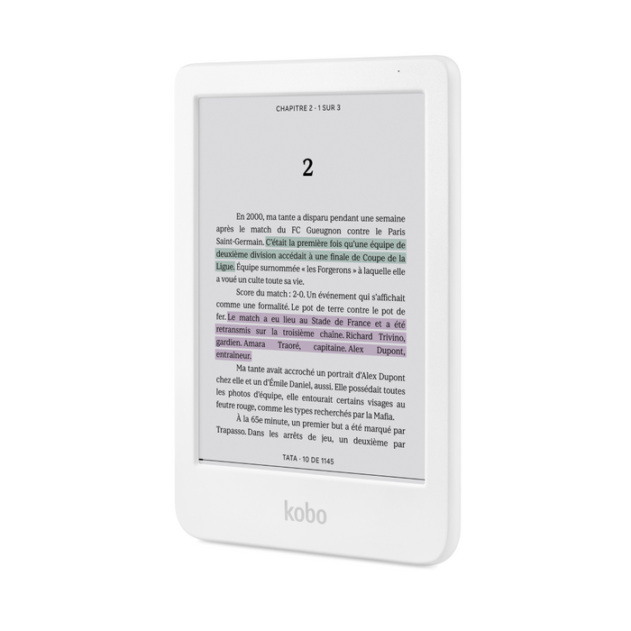 Kobo Clara Colour blanc, vue de face inclinée.