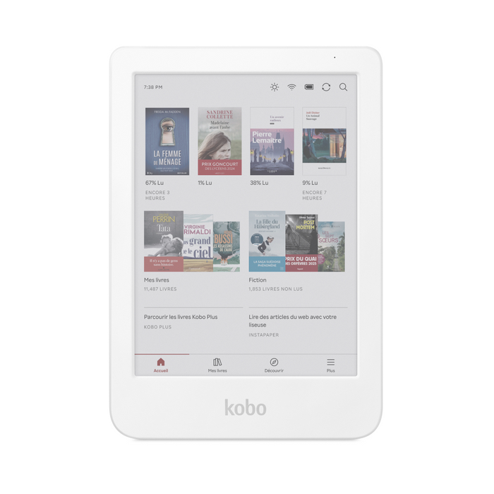 Kobo Clara Colour blanc, vue de face.